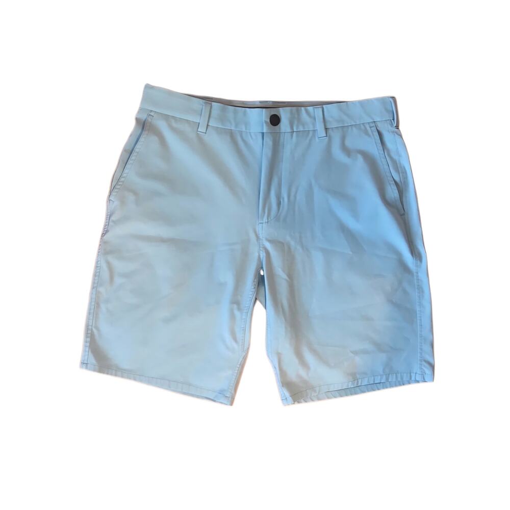 Johnnie-O Calcutta Shorts Light Blue sz 32, 9" length Performance Golf Stretch